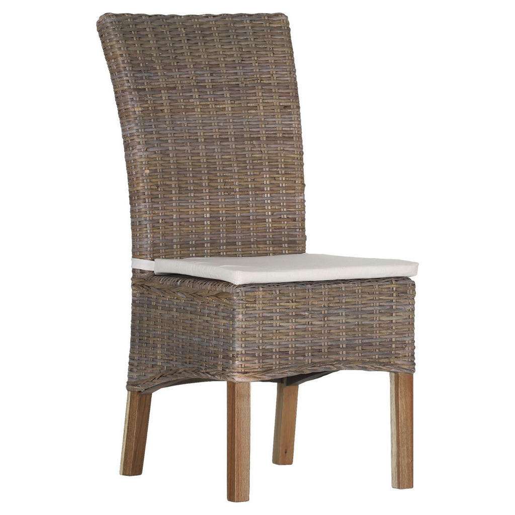 Carryhome STUHL Webstoff Mangoholz, Rattan massiv Grau