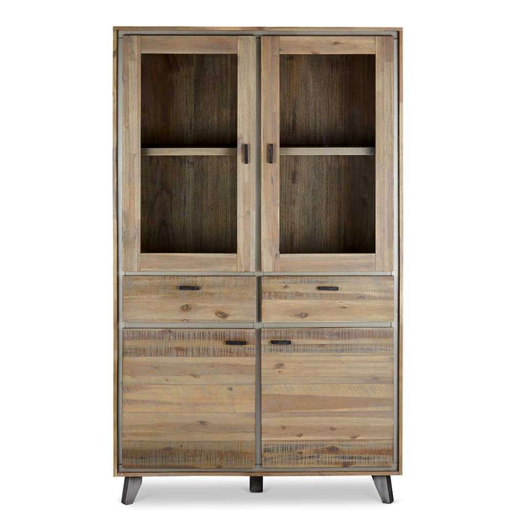Wohnzimmervitrine aus Akazie und Stahl 110 cm breit