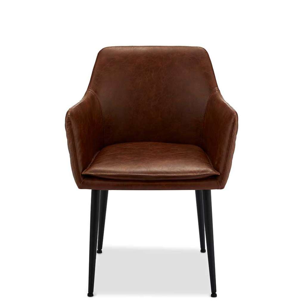 Esszimmer Polsterstühle in Cognac Braun Kunstleder Armlehnen (2er Set)