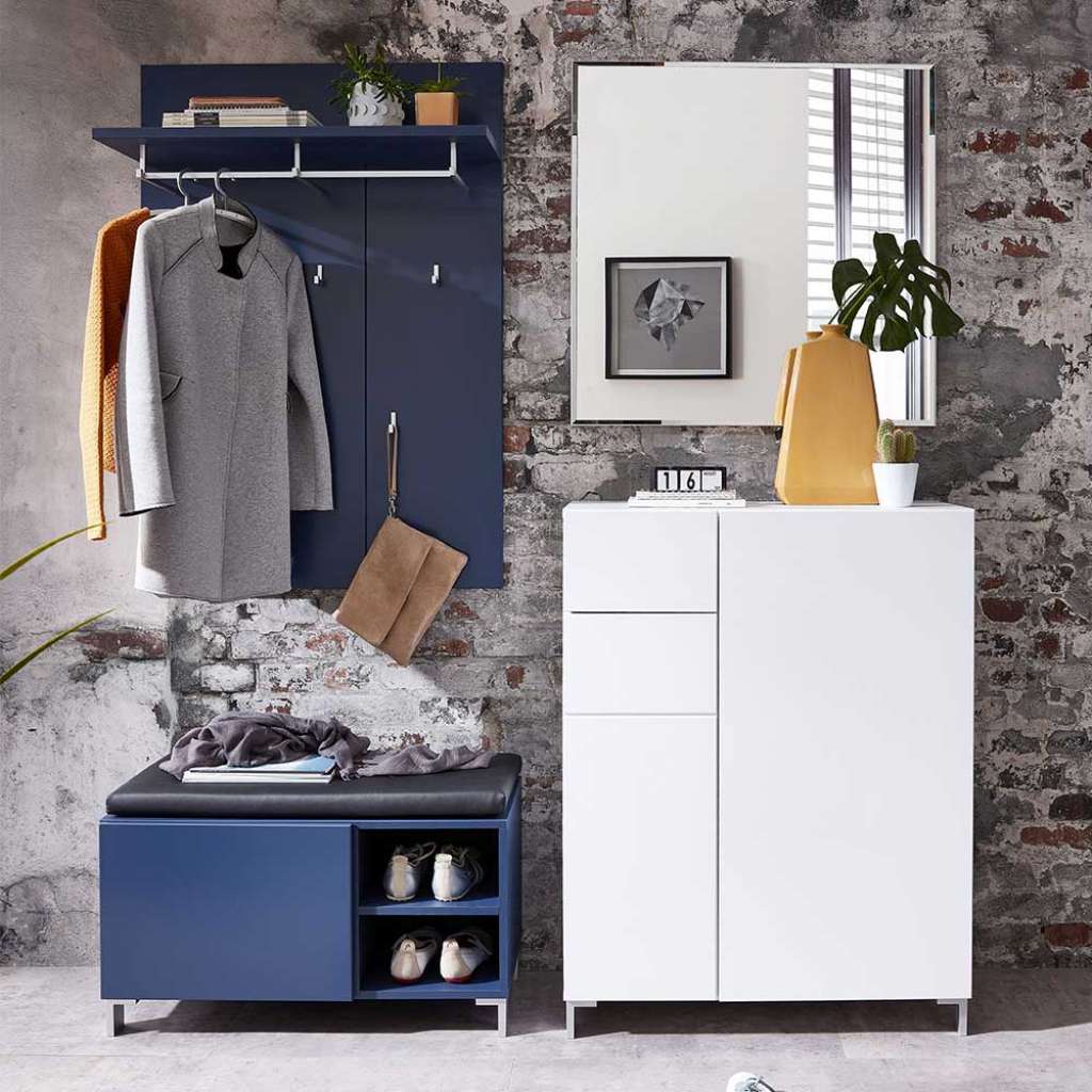 Garderobe in Blau und Weiß 160 cm breit (4-teilig)
