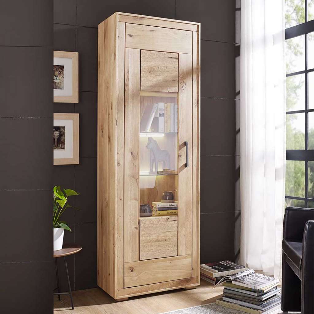 Schrank Vitrine aus Wildeiche Massivholz hell sandgestrahlt und geölt