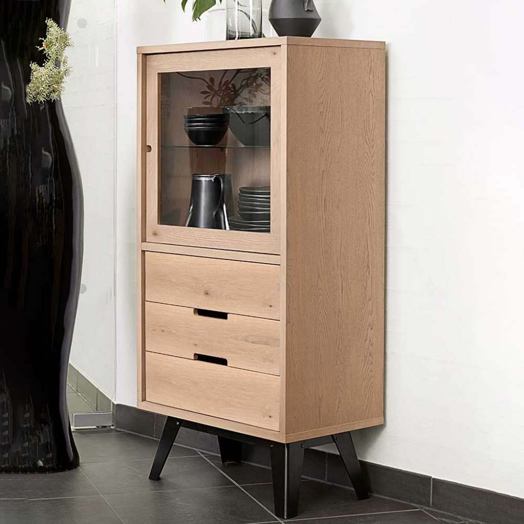 Schrank Vitrine in Eiche Bianco furniert einer Glastür