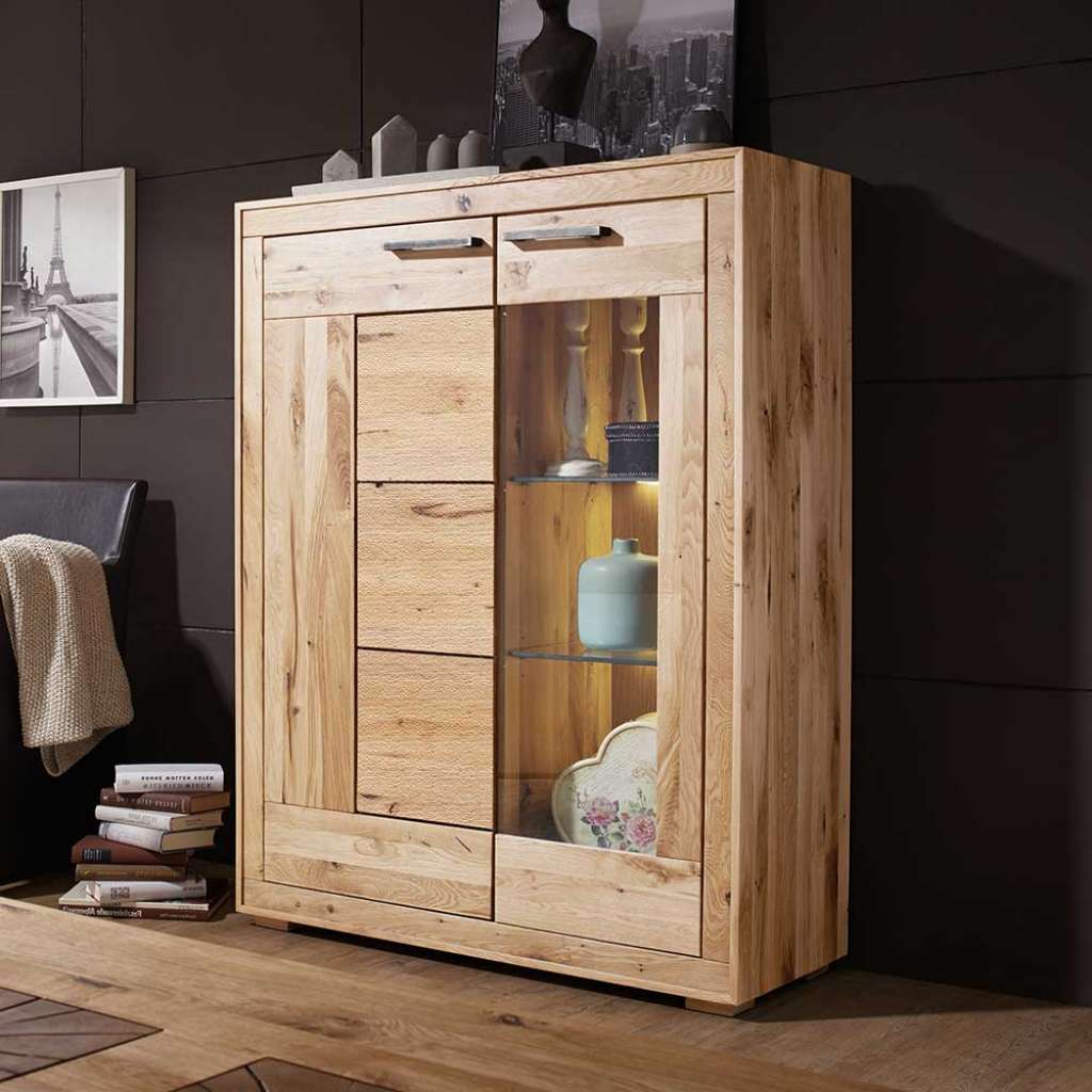 Wohnzimmer Highboard aus Wildeiche Massivholz hell sandgestrahlt und geölt