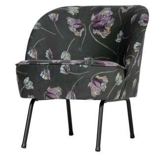 Cocktailsessel in Grau Samt Blumen Motiven