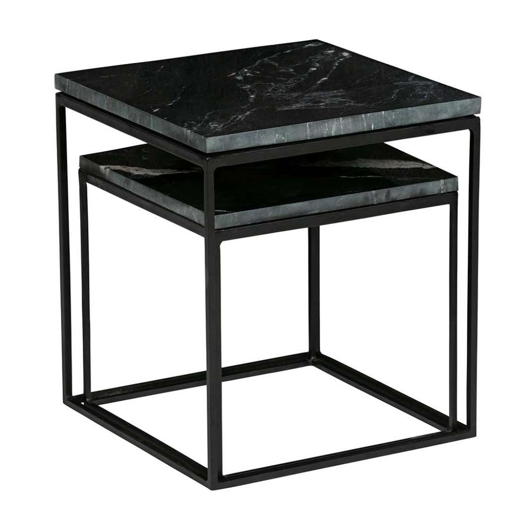 Stein Beistelltisch Set in Schwarz Bügelgestell aus Stahl (2-teilig)