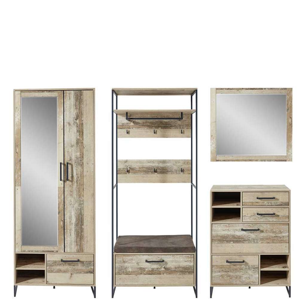 Garderobeset in White Wash Altholz Optik Loft Design (4-teilig)