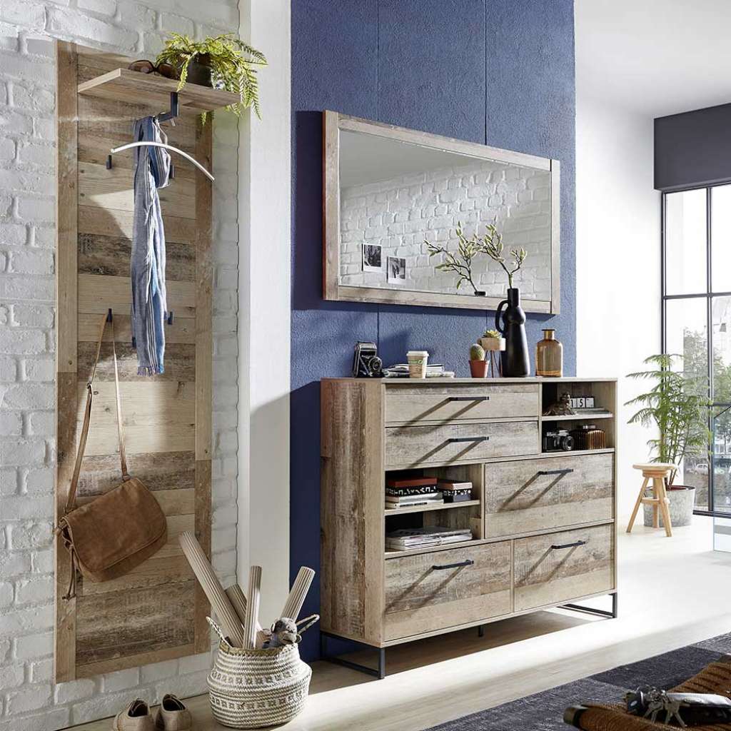 Garderobenset in White Wash Altholz Optik Loft Design (3-teilig)