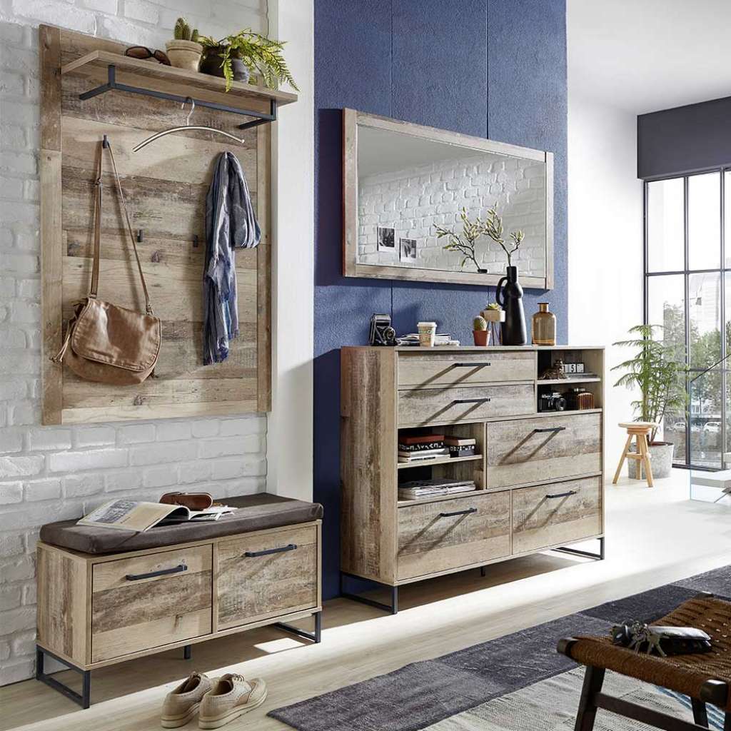 Flurgarderobe in White Wash Altholz Optik Loft Design (4-teilig)