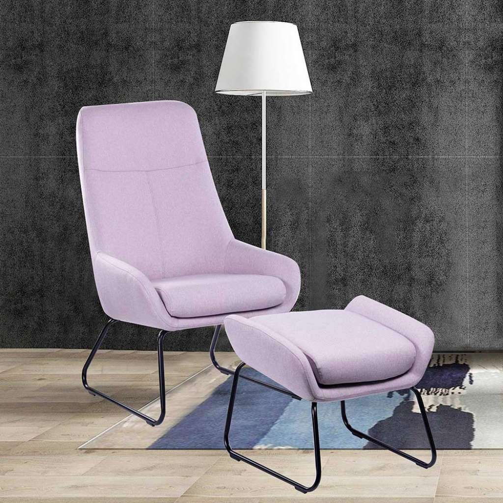 Moderner Polstersessel in Rosa Webstoff Fußhocker (2-teilig)