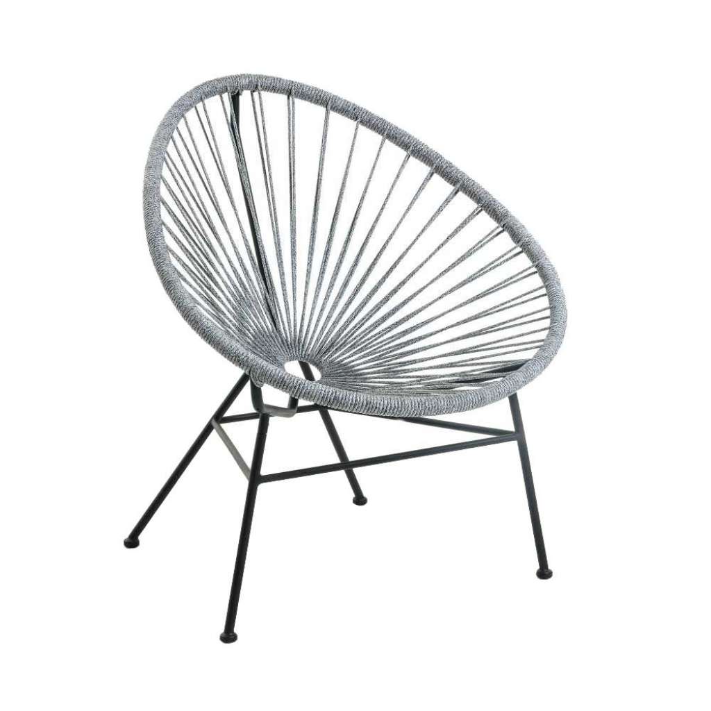 Retro Acapulco Sessel in Hellgrau Kordel Geflecht (2er Set)