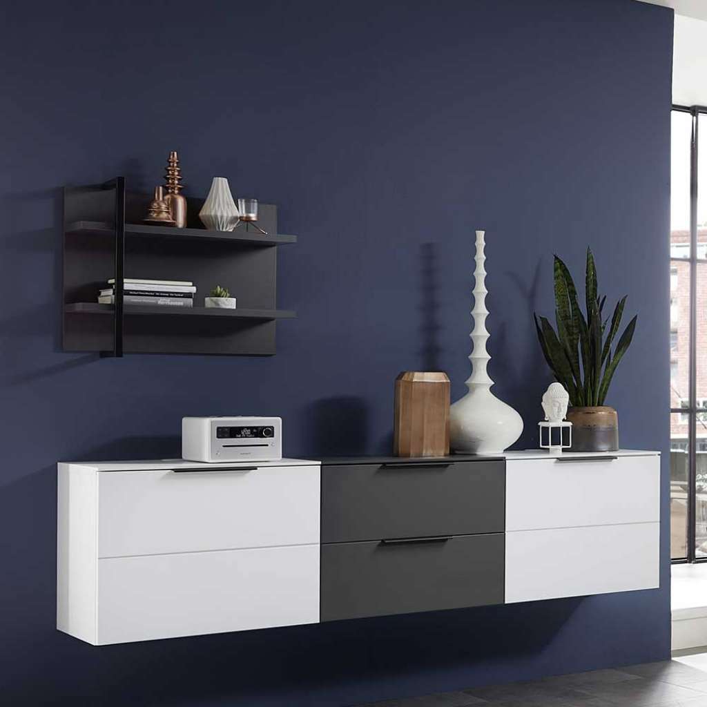 Möbel Set für Wohnzimmer Weiß und Dunkelgrau (4-teilig)