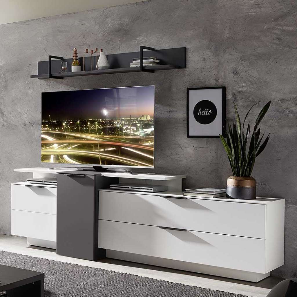 Wohnzimmermöbel Set in Weiß und Dunkelgrau 240 cm breit (4-teilig)