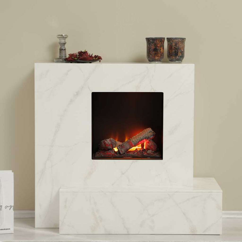Standkamin in Weiß und Beige elektrisch