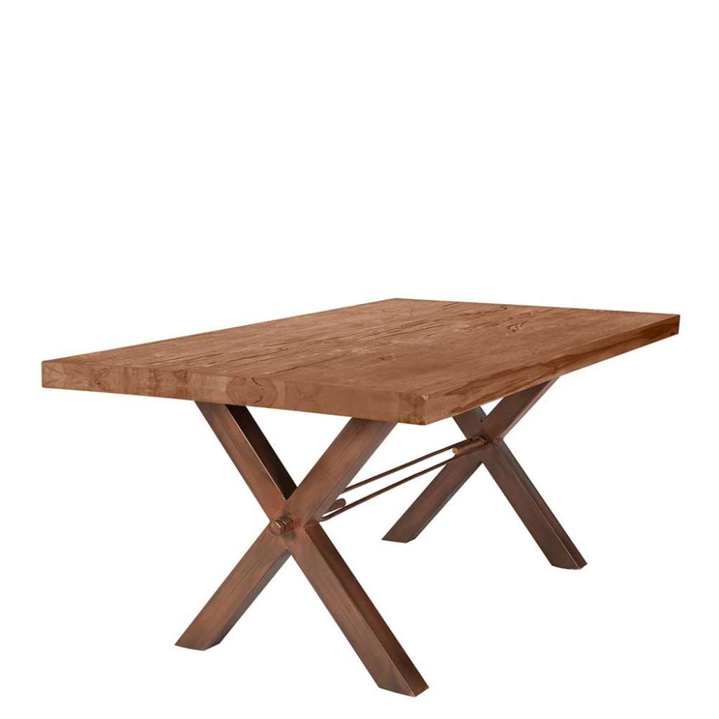 Loft Design Tisch aus Eiche Massivholz und Eisen X-Füßen