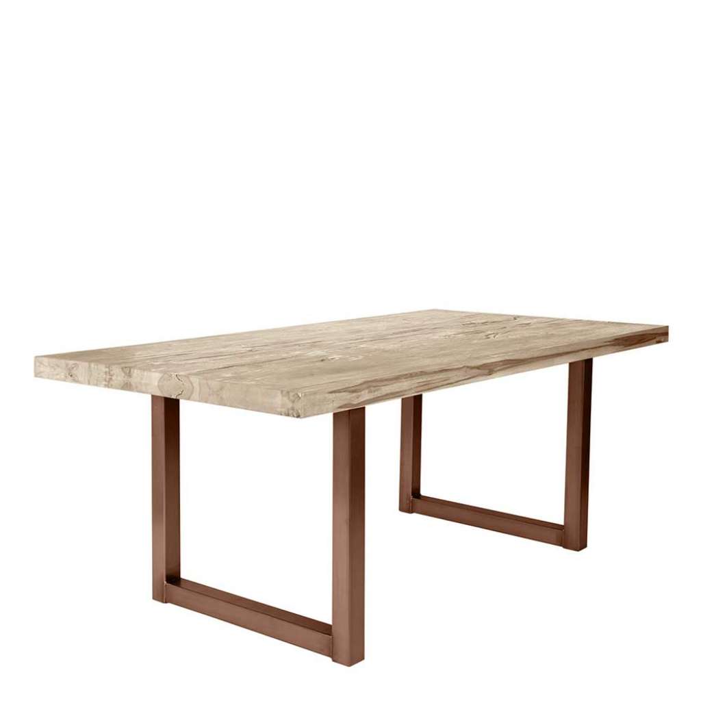 Design Esstisch in Eiche White Wash massiv Eisen in Braun