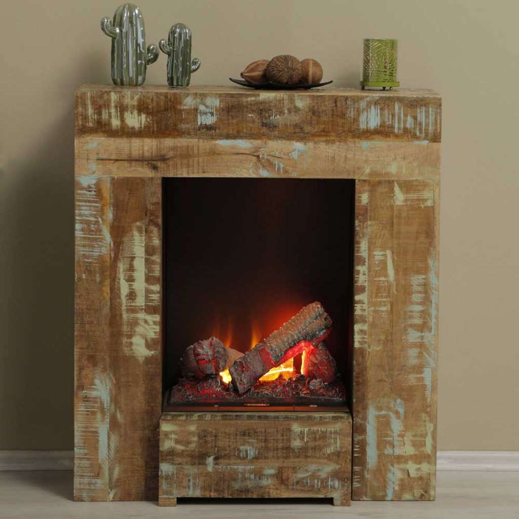Shabby Chic Elektrokamin in Bunt Mangobaum Massivholz