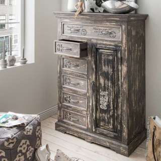 Shabby Chic Kommode in Dunkelgrau 90 cm breit