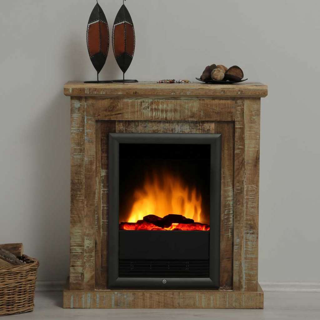 Deko Kamin aus Mangobaum Massivholz Shabby Chic Design