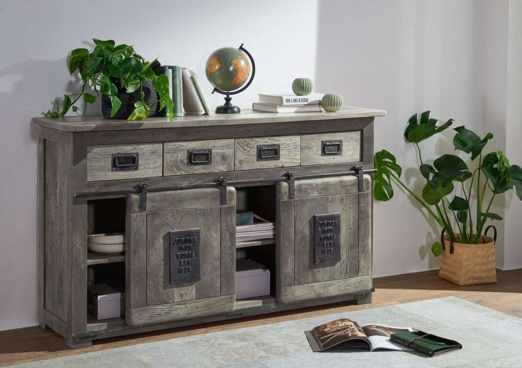 Sideboard Mango 150x45x90 grau lackiert RAILWAY #220