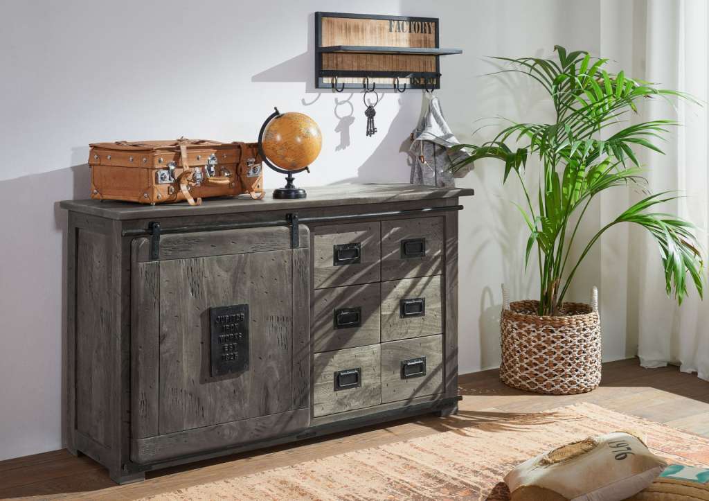 Sideboard Mango 140x45x85 grau lackiert RAILWAY #221