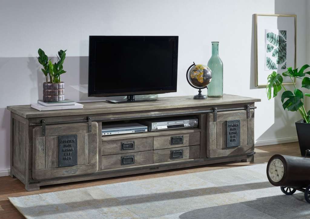 TV-Board Mango 200x55x55 grau lackiert RAILWAY #248