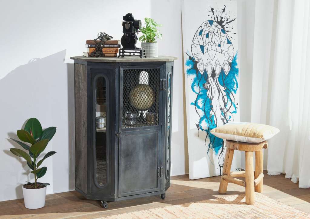 Vitrine Mango 76x60x120 grau lackiert RAILWAY #2330