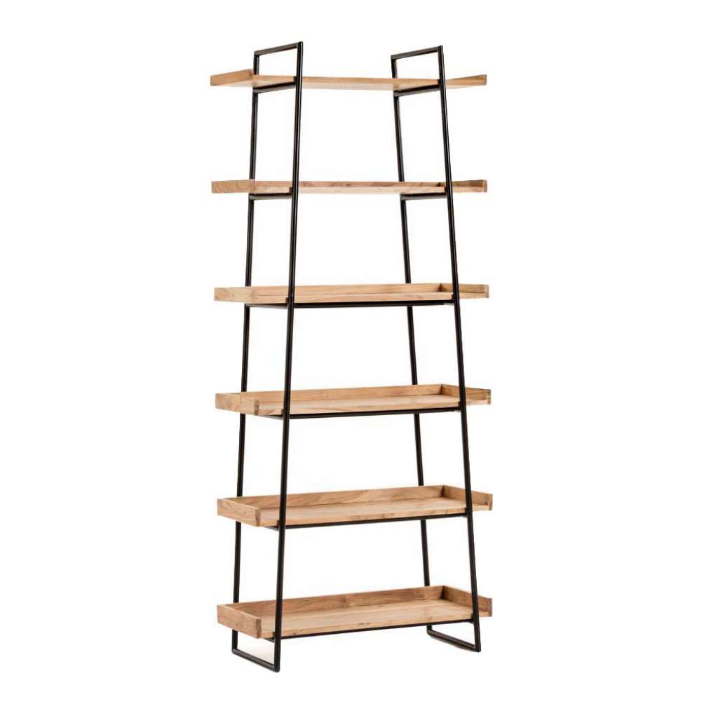 Standregal aus Akazie Massivholz und Stahl 80 cm breit