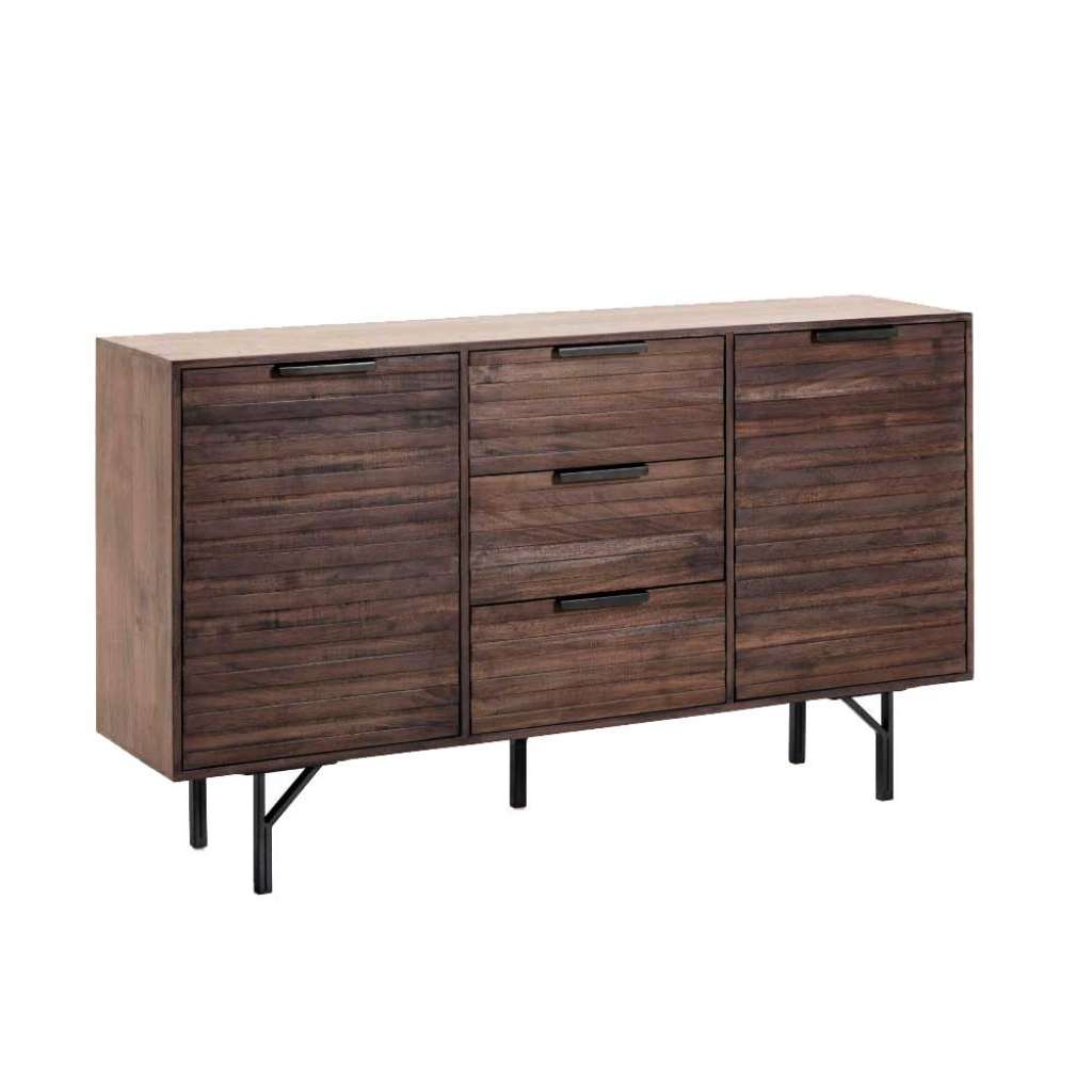 Loft Design Sideboard aus Akazie Massivholz Dunkelbraun lackiert