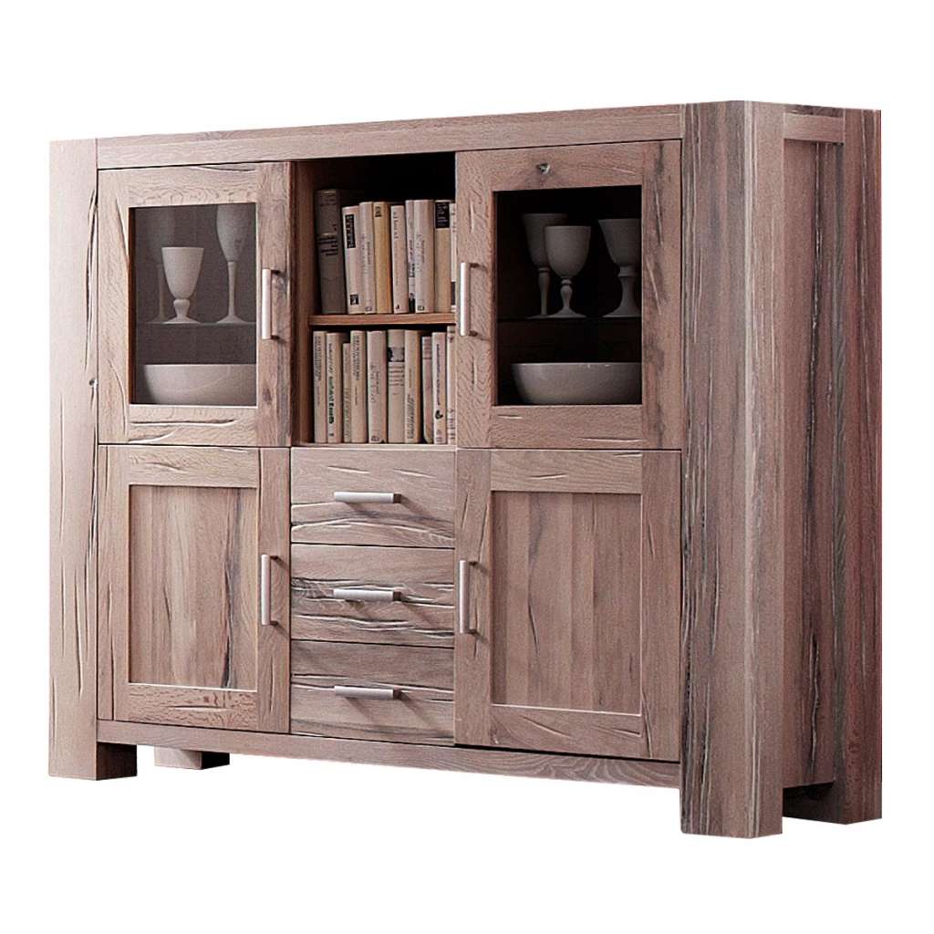 Highboard in Eiche massiv weiß gekälkt