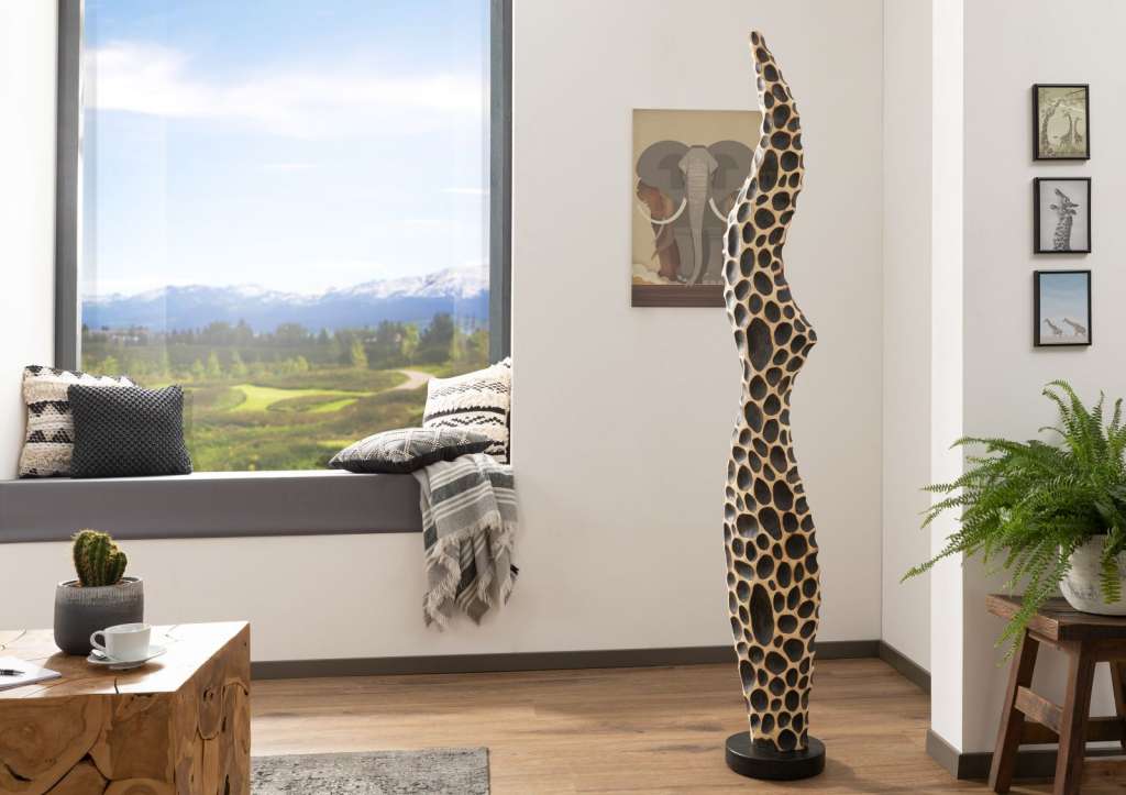 Dekosäule Skulptur Suar 30x30x150 natur lackiert UNIKA #175