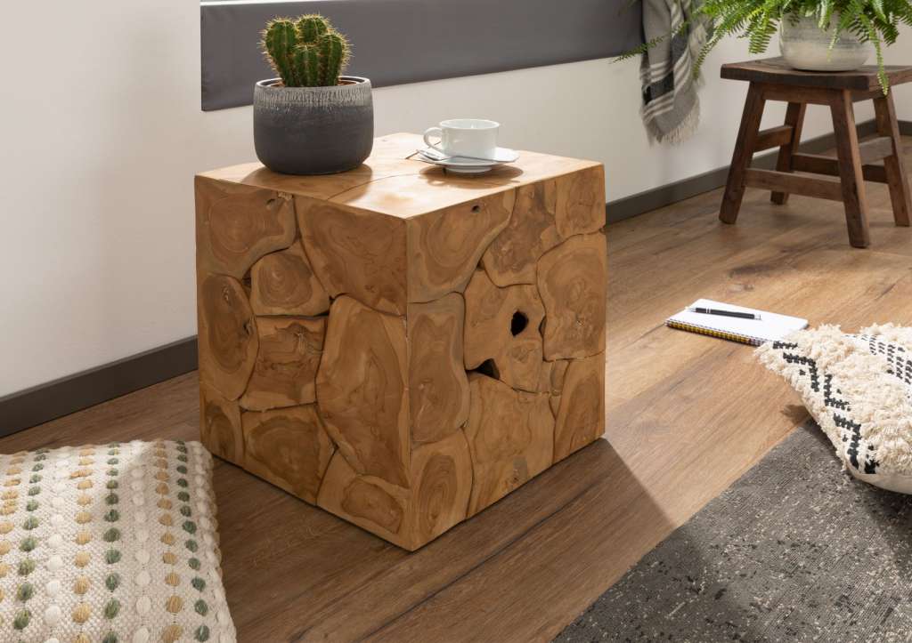 Beistelltisch Teak Wurzel 40x40x45 natur lackiert UNIKA #181