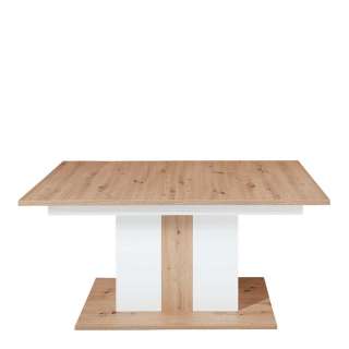 Ausziehbarer Säulentisch in Weiß und Wildeiche Optik modern