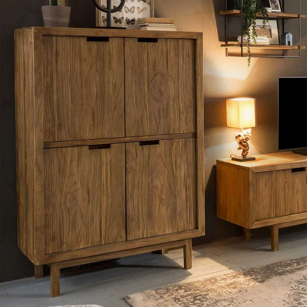 Highboard aus recyceltem Teak Massivholz 150 cm hoch