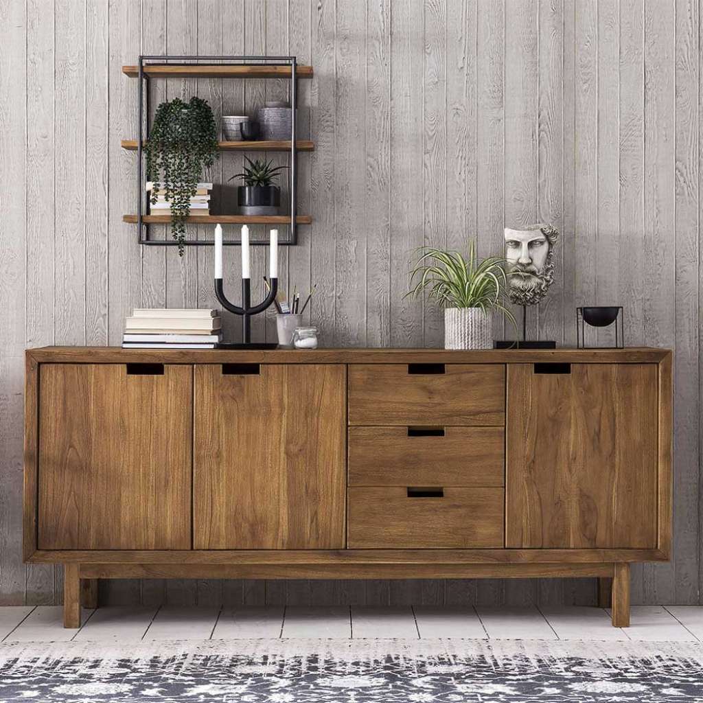 Massivholzkommode in Teakfarben 85 cm hoch