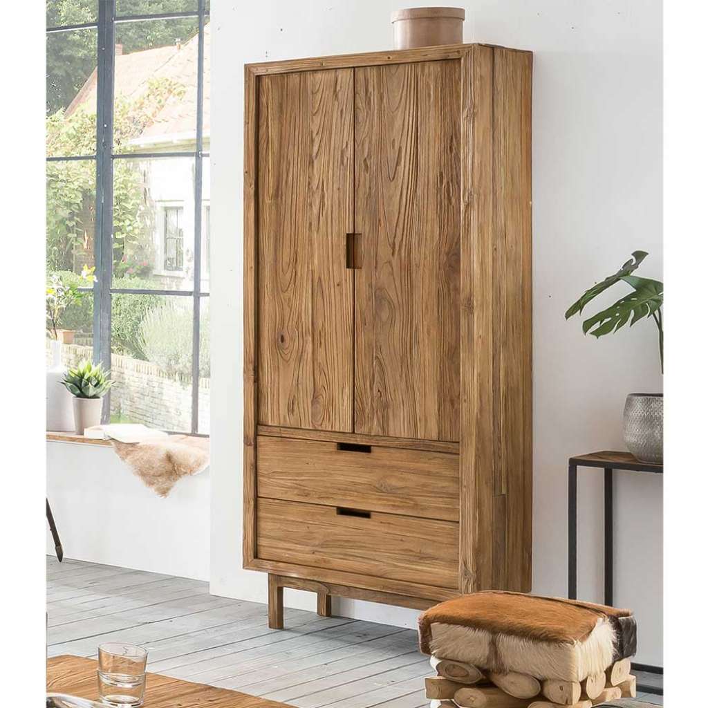 Wohnzimmerschrank aus Teak Recyclingholz zwei Schubladen