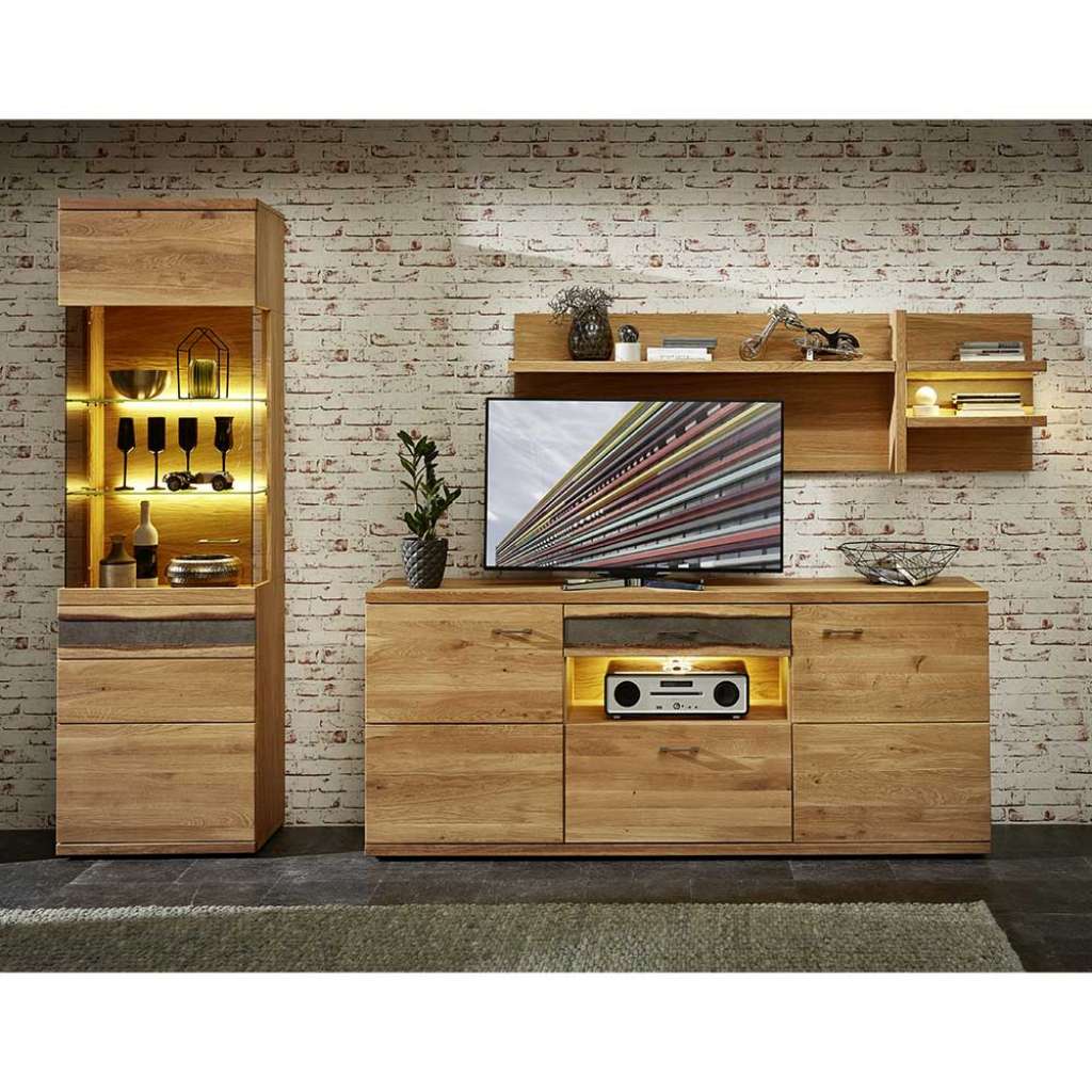 Wohnzimmer Anbauwand aus Wildeiche Massivholz rustikalen Landhausstil (3-teilig)