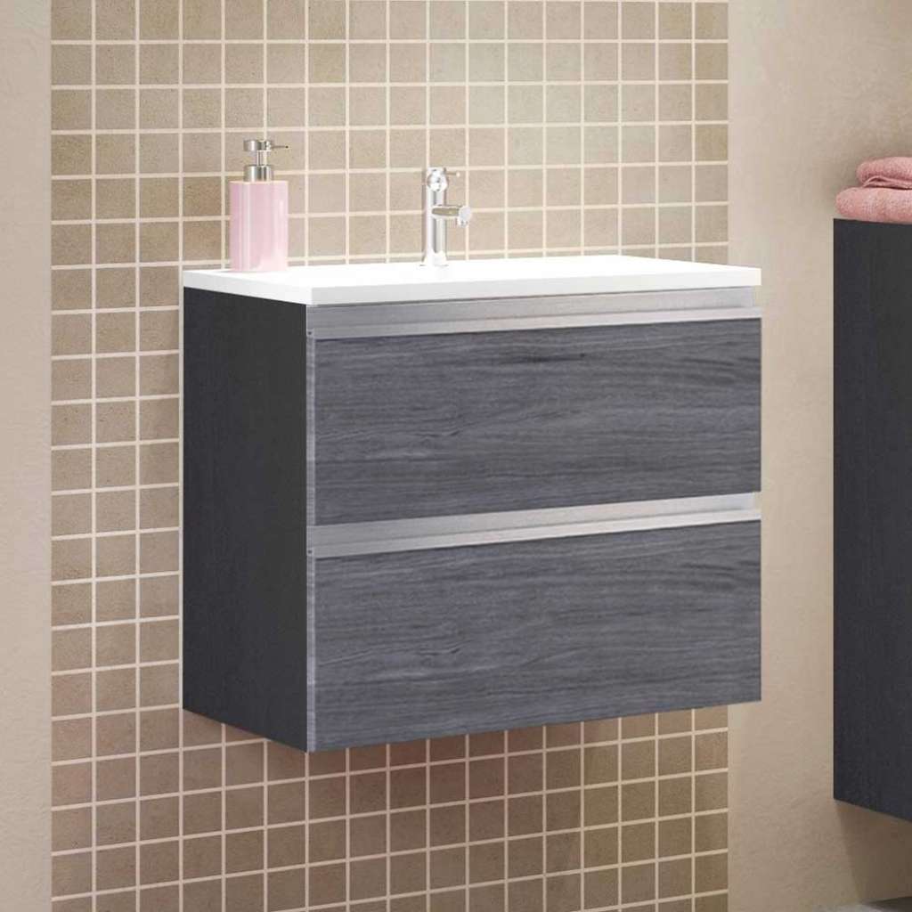 Waschbeckenunterschrank in Eiche Grau Optik 60 cm breit