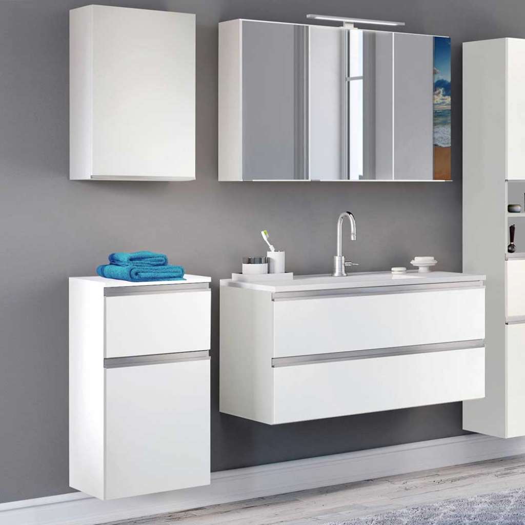 Badezimmermöbel Set in Weiß 140 cm breit (4-teilig)