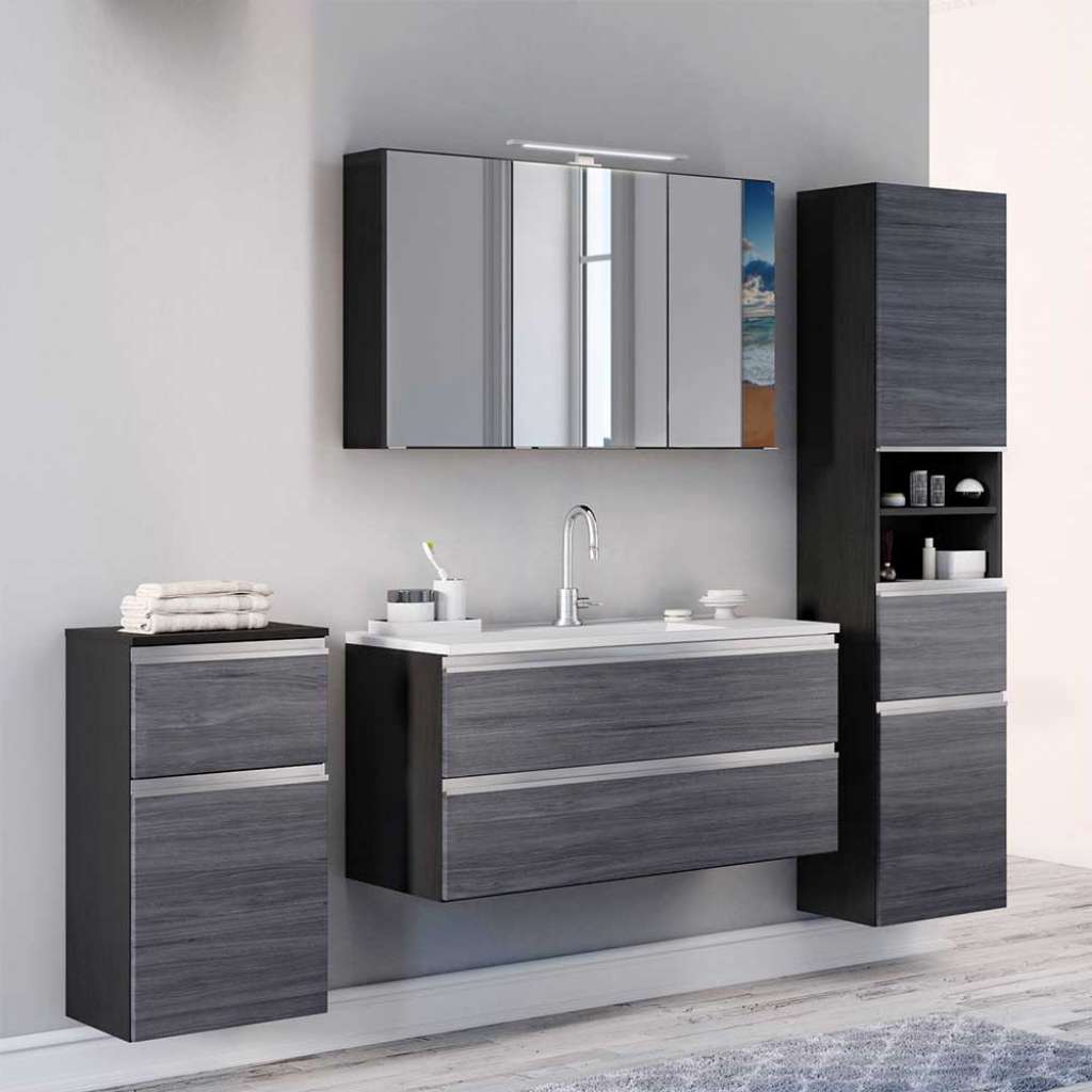 Badezimmerset in Eiche Grau 180 cm breit (4-teilig)