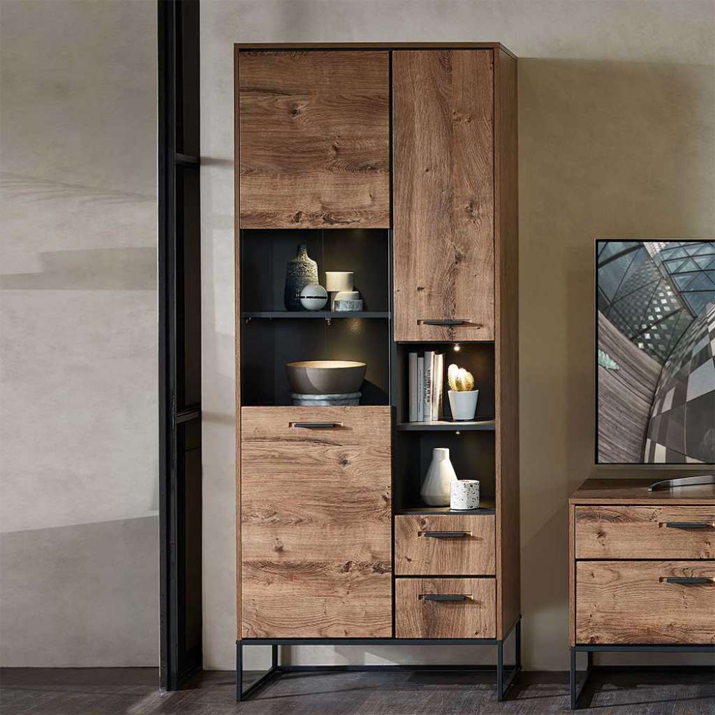 Wohnzimmervitrine in Eiche dunkel Optik Loft Design