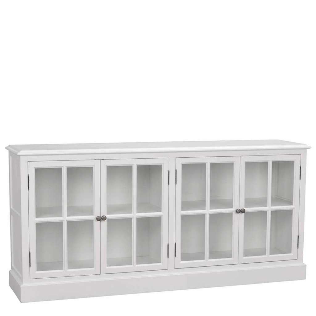 Glastüren Sideboard in Weiß Kiefer Massivholz