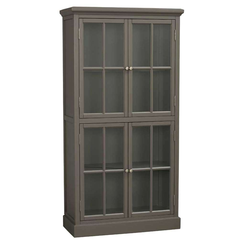 Landhaus Schrank Vitrine in Grau Kiefer Massivholz