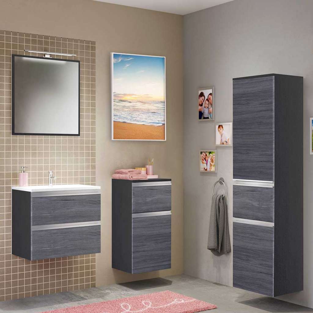 Badezimmer Set in Eiche Grau Optik LED Beleuchtung (4-teilig)