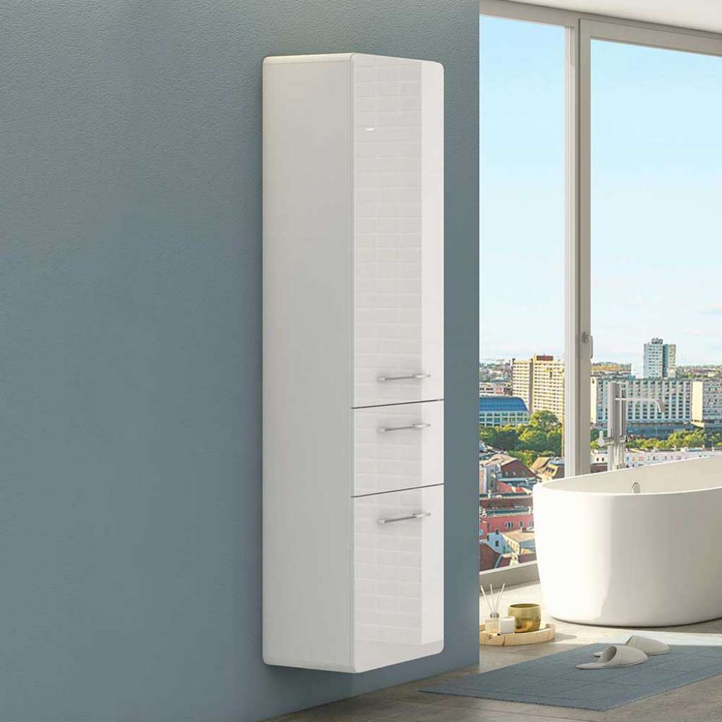 Badezimmer Seitenschrank in Weiß Hochglanz 180 cm hoch
