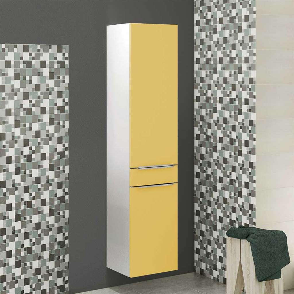 Bad Hochschrank in Gelb und Weiß 40 cm breit