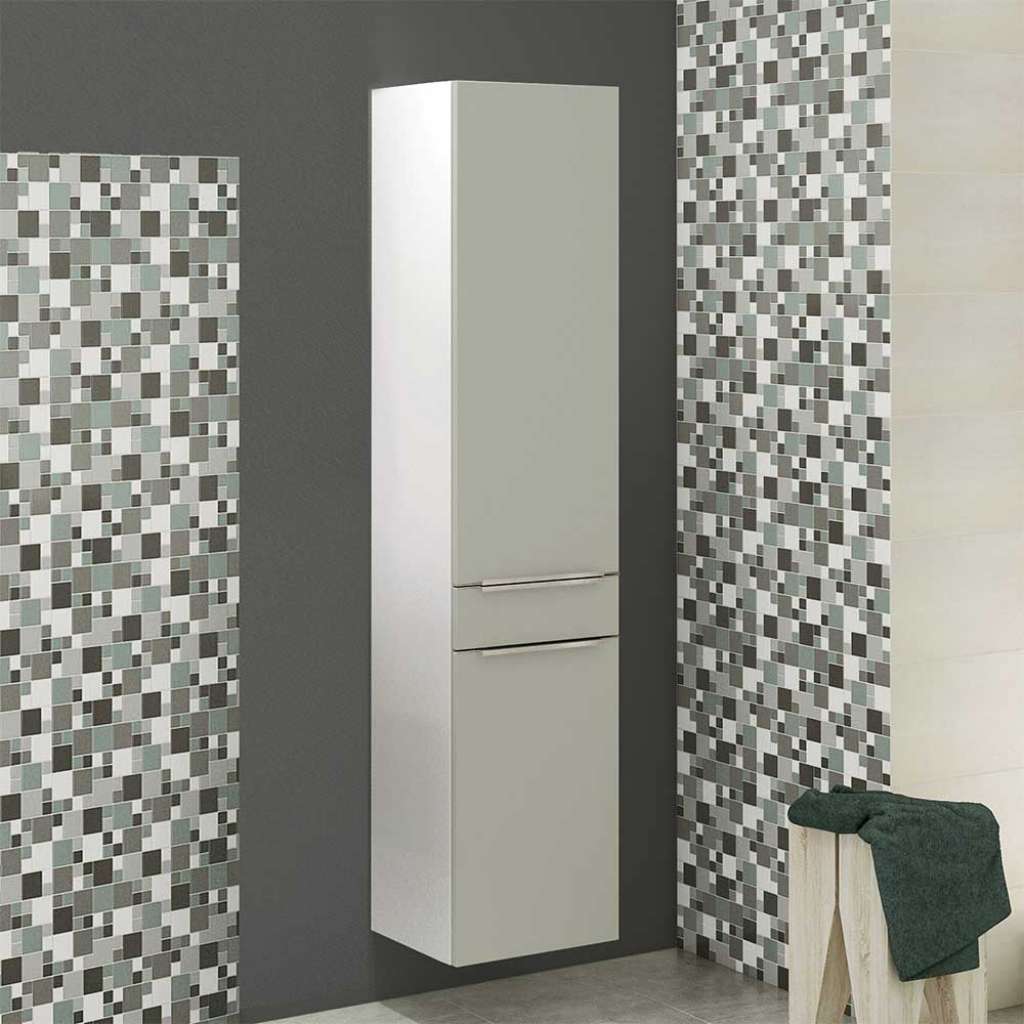 Badezimmer Hochschrank in Grau und Weiß 180 cm hoch