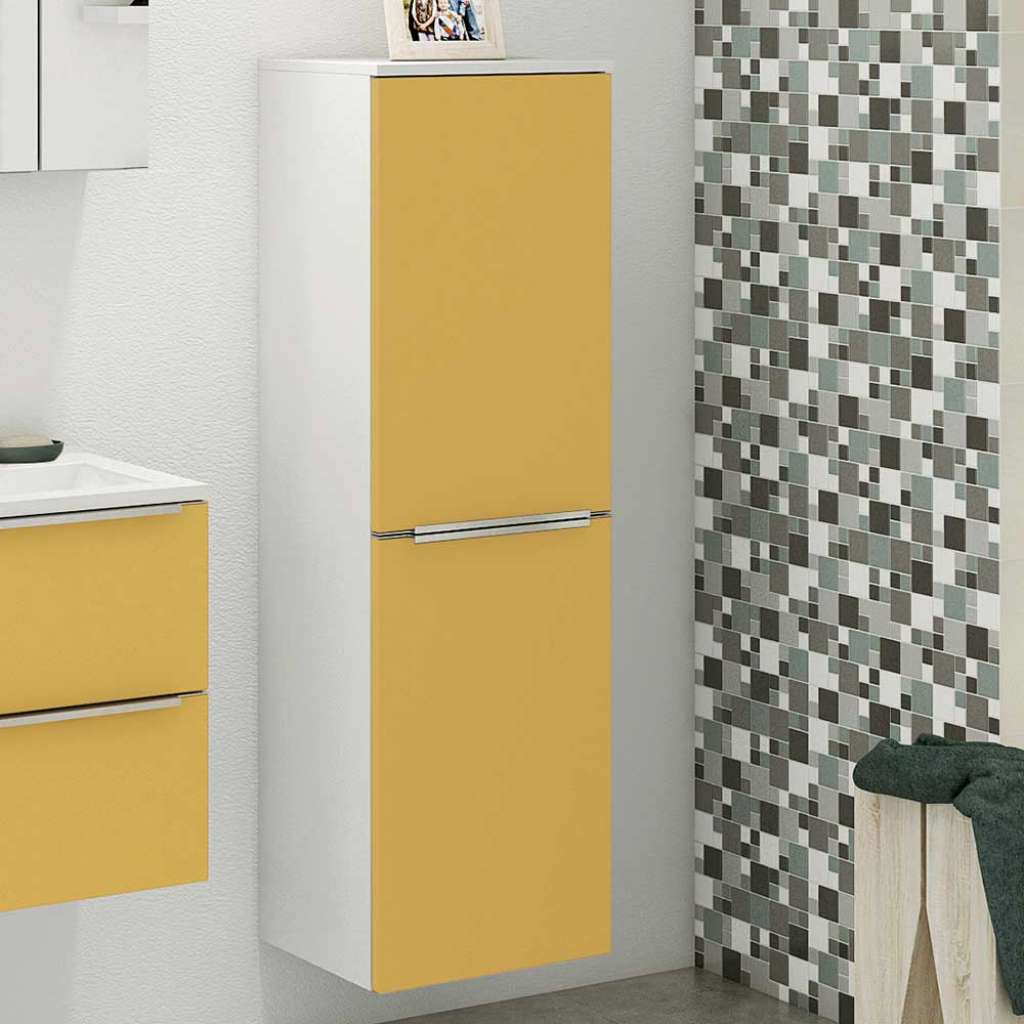 Design Bad Hochschrank in Gelb und Weiß 40 cm breit