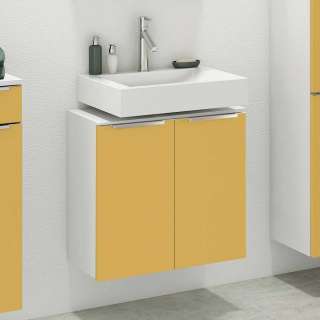 Waschtischunterschrank in Gelb und Weiß 55 cm hoch