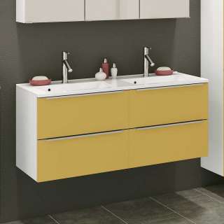 Design Doppelwaschtisch in Gelb und Weiß 120 cm breit
