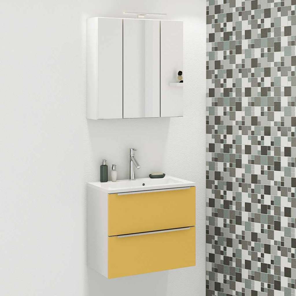 Design Badmöbel Set in Gelb und Weiß LED Beleuchtung (2-teilig)